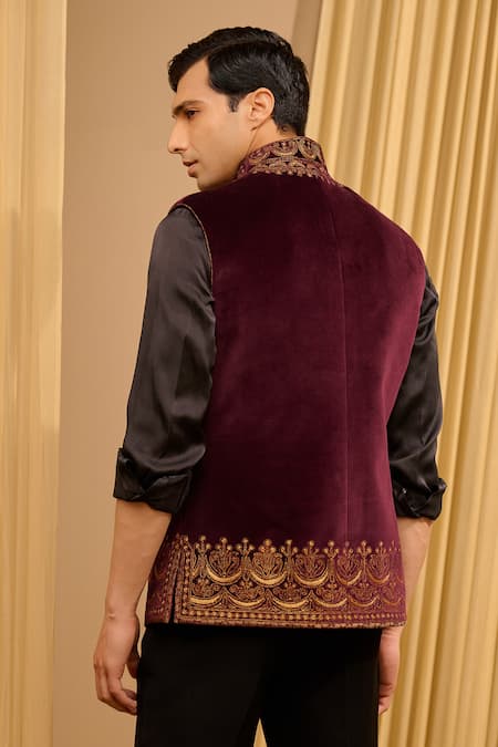 Tarun Tahiliani Embroidered Cotton Velvet Waistcoat 