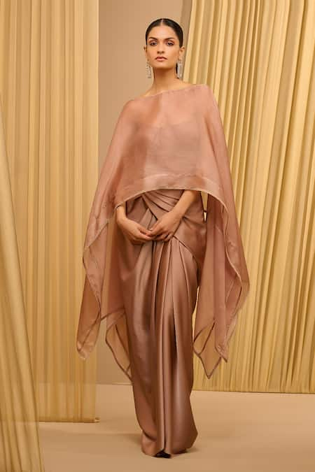 Tarun Tahiliani Short Kaftan Top & Draped Skirt Co-ord Set 