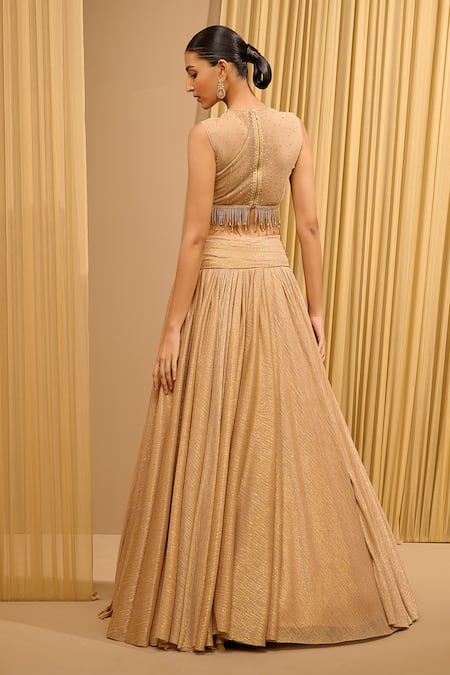 Tarun Tahiliani Crinkle Lehenga With Crystal Embellished Blouse 
