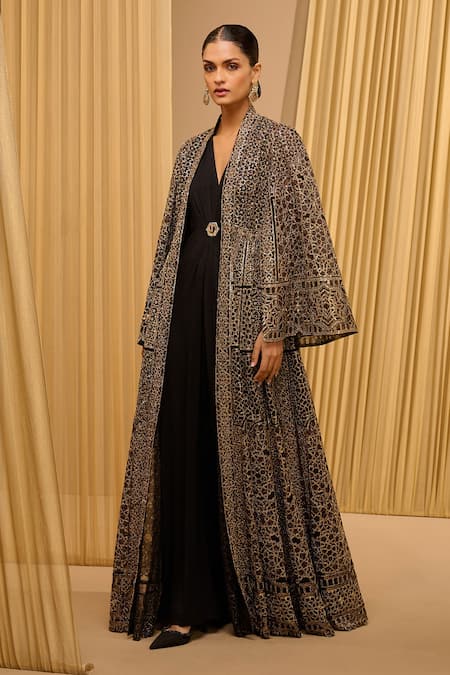 Tarun Tahiliani Signature Embroidered Long Jacket With Draped Dress 