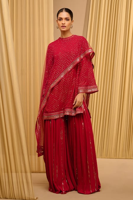 Tarun Tahiliani Mukaish Work Sharara Drape Set 