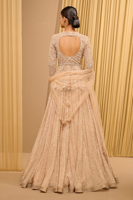 Tarun Tahiliani Crushed Lehenga Embroidered Peplum Top Set 