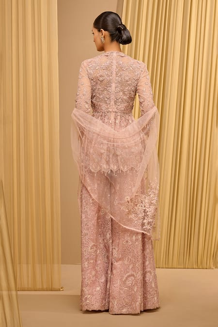 Tarun Tahiliani Floral Motif Peplum Kurti Sharara Set 