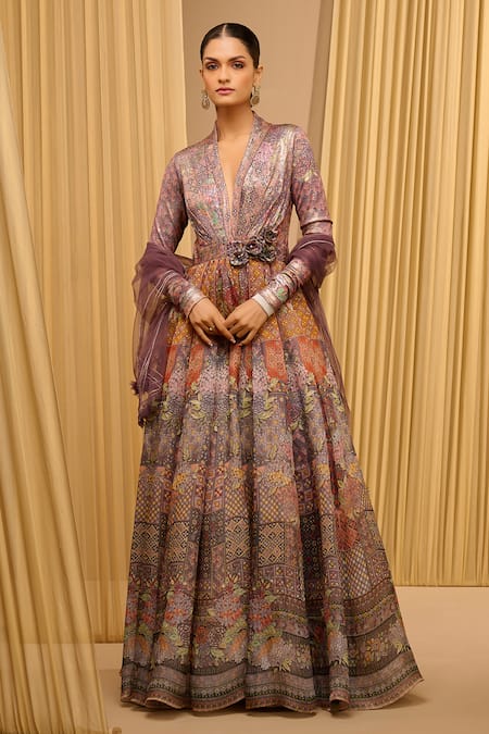 Tarun Tahiliani Foil Jersey Printed Anarkali Set 