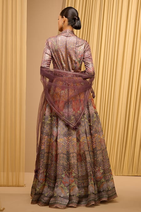 Tarun Tahiliani Foil Jersey Printed Anarkali Set 