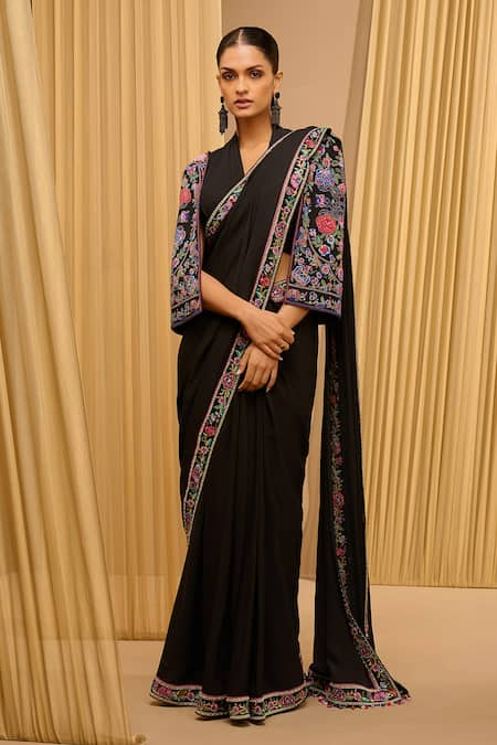 Tarun Tahiliani Saree With Embroidered Cape Blouse 