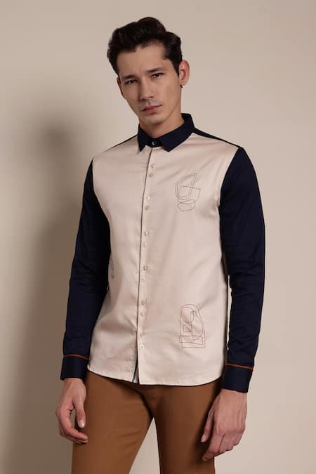 Lacquer Embassy Cognac Thread Placement Embroidered Shirt 