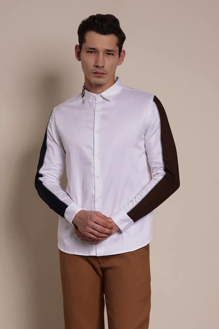 Lacquer Embassy White Cotton Satin Plain Hartley Shirt 