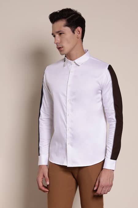 Shop_Lacquer Embassy_White Cotton Satin Colorblock Full Sleeves Shirt _Online_at_Aza_Fashions