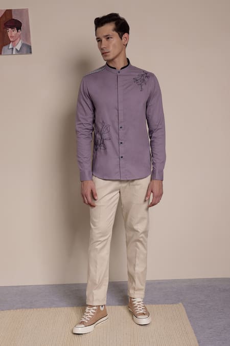 Lacquer Embassy Orchid Placement Embroidered Shirt 