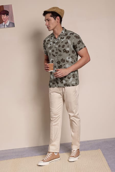 Lacquer Embassy Sable Floral Leaf Print Shirt 