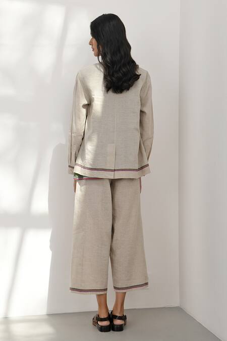 Shop_Payal Pratap_Beige Handloom Cotton Collared Cori Shacket _at_Aza_Fashions