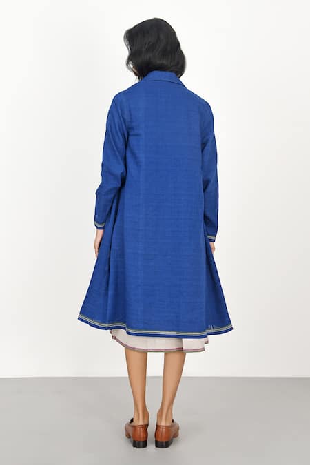 Shop_Payal Pratap_Blue Handloom Cotton Collared Alghero Jacket _at_Aza_Fashions