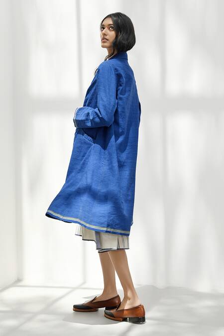 Buy_Payal Pratap_Blue Handloom Cotton Collared Alghero Jacket _Online_at_Aza_Fashions