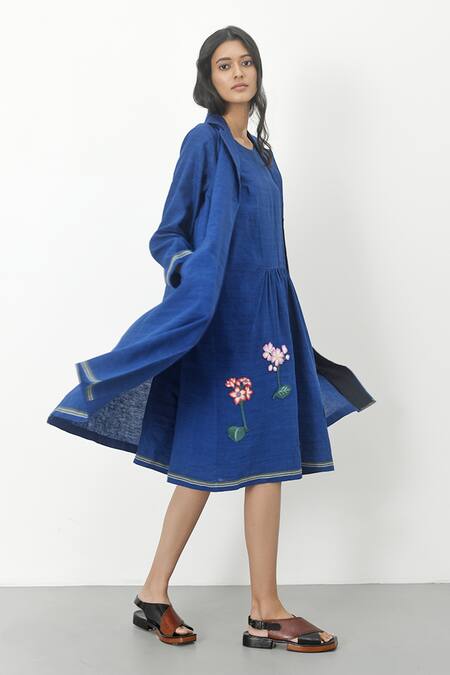 Shop_Payal Pratap_Blue Handloom Cotton Collared Alghero Jacket _Online_at_Aza_Fashions