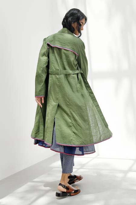 Shop_Payal Pratap_Green Handloom Cotton Collared Grosseto Jacket _at_Aza_Fashions