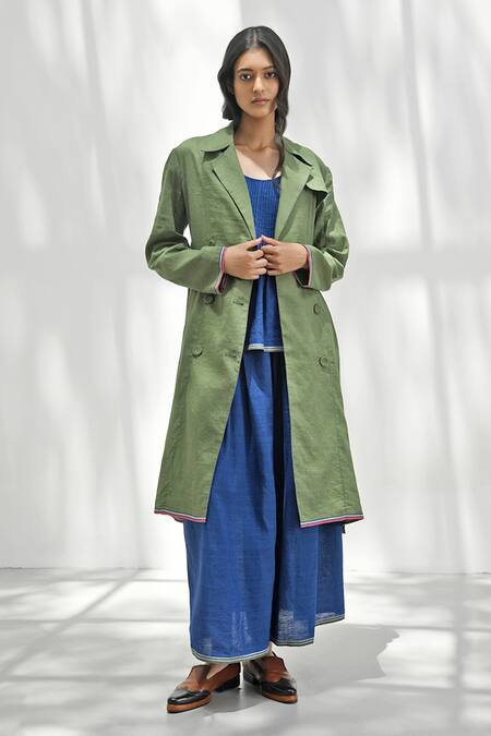 Payal Pratap_Green Handloom Cotton Collared Grosseto Jacket _Online_at_Aza_Fashions