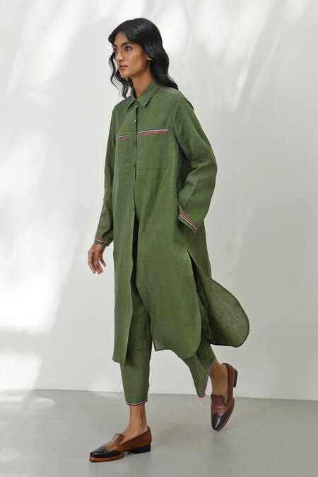 Payal Pratap_Green Handloom Cotton Collared Gubbio Tunic _Online_at_Aza_Fashions