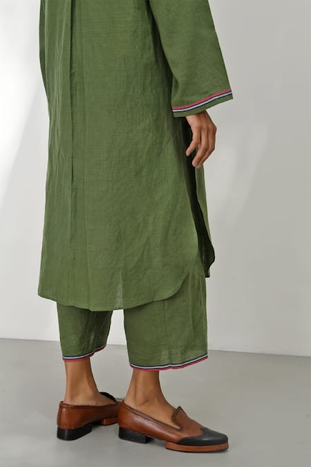 Buy_Payal Pratap_Green Handloom Cotton Collared Gubbio Tunic _Online_at_Aza_Fashions