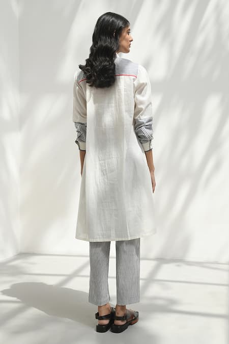 Shop_Payal Pratap_Ivory Handloom Cotton Collared Acaria Smocked Dress _at_Aza_Fashions