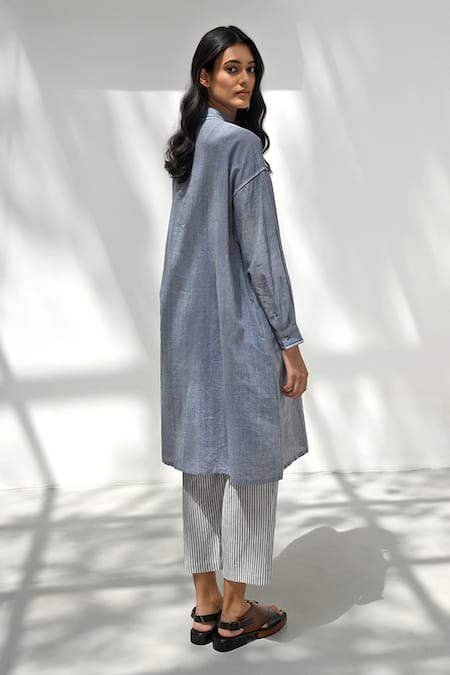 Shop_Payal Pratap_Blue Cotton Lace, Fringe Bandeau Neck Assos Handloom Hand Embroidered Dress _at_Aza_Fashions