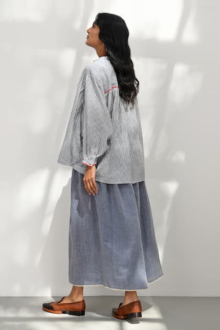 Shop_Payal Pratap_Blue Handloom Cotton Collared Oio Shirt _at_Aza_Fashions