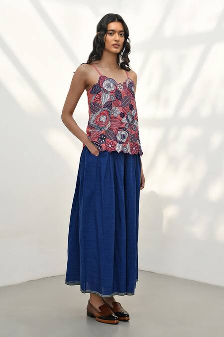 Shop_Payal Pratap_Blue Handloom Linen Plain Licata Pant _at_Aza_Fashions