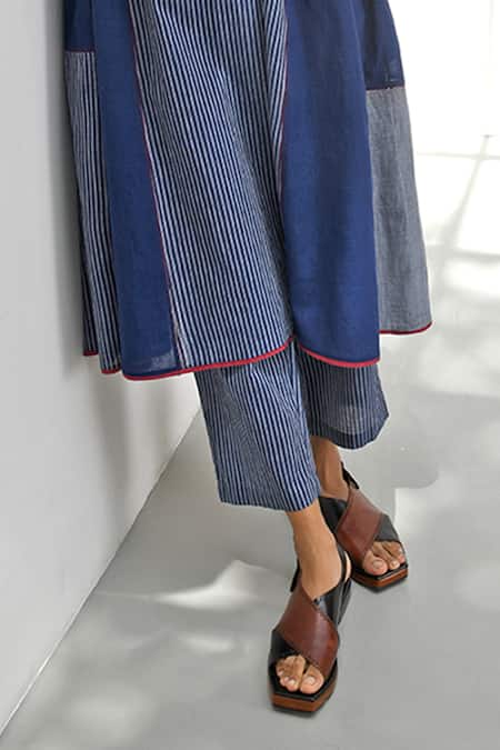 Payal Pratap_Blue Handloom Cotton Stripe Epirus Pant _Online_at_Aza_Fashions