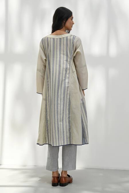 Shop_Payal Pratap_Blue Chambray Cotton Stripe Epirus Handloom Pant _at_Aza_Fashions