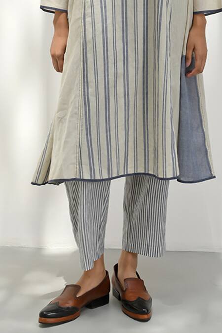 Buy_Payal Pratap_Blue Chambray Cotton Stripe Epirus Handloom Pant _Online_at_Aza_Fashions