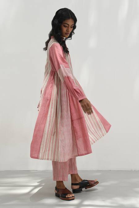 Buy_Payal Pratap_Pink Chambray Cotton Stripe Epirus Pant _Online_at_Aza_Fashions