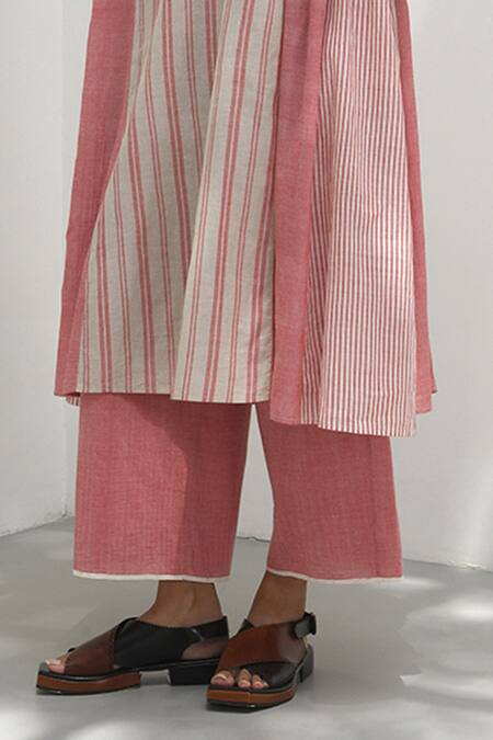 Payal Pratap_Pink Handloom Cotton Plain Celine Pant _Online_at_Aza_Fashions