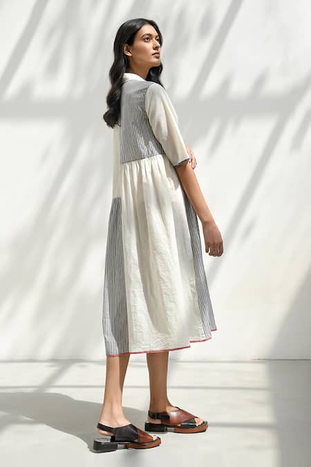 Shop_Payal Pratap_Ivory Handloom Cotton Collared Felli Dress _at_Aza_Fashions