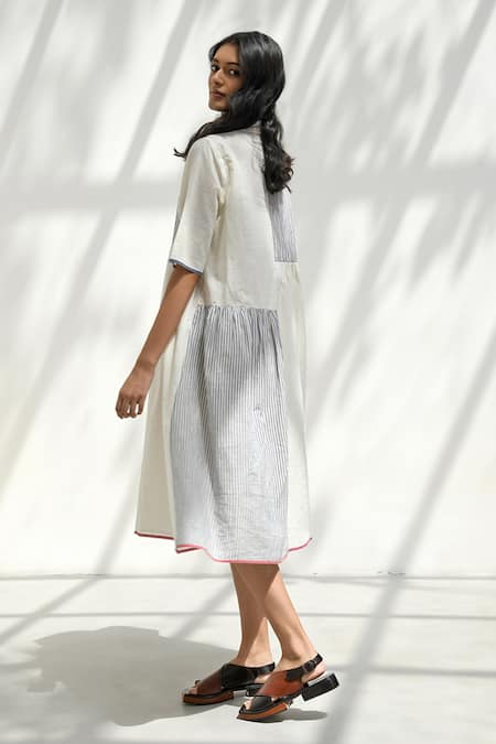 Payal Pratap_Ivory Handloom Cotton Collared Felli Dress _Online_at_Aza_Fashions