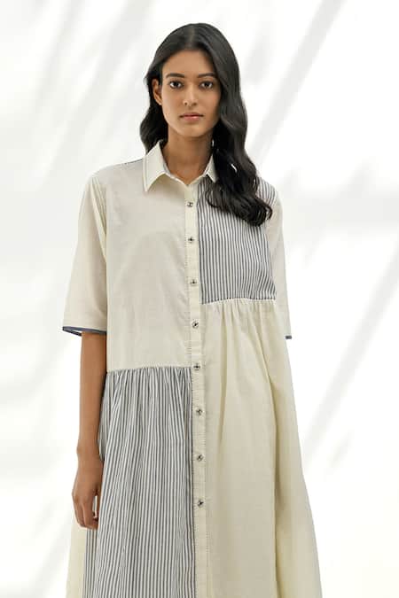 Buy_Payal Pratap_Ivory Handloom Cotton Collared Felli Dress _Online_at_Aza_Fashions