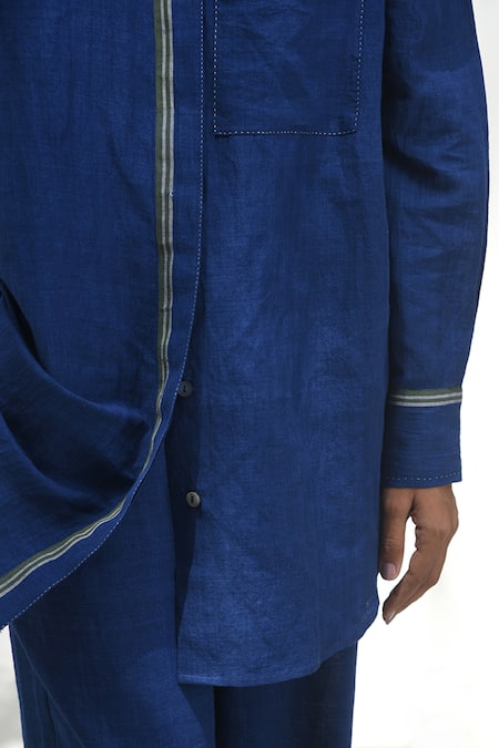 Buy_Payal Pratap_Blue Handloom Cotton Collared Carloforte Shirt _Online_at_Aza_Fashions