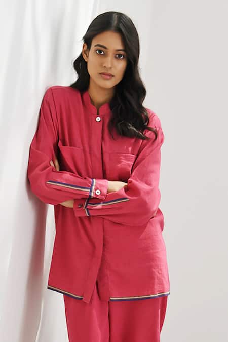 Payal Pratap_Red Handloom Cotton Collared Gela Shirt _Online_at_Aza_Fashions