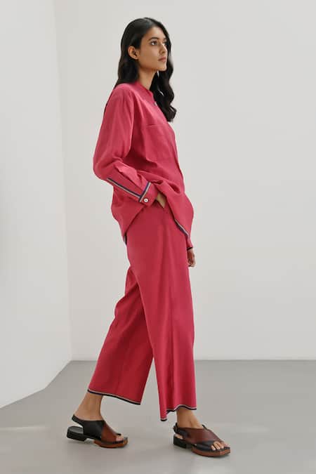 Buy_Payal Pratap_Red Handloom Cotton Collared Gela Shirt _Online_at_Aza_Fashions