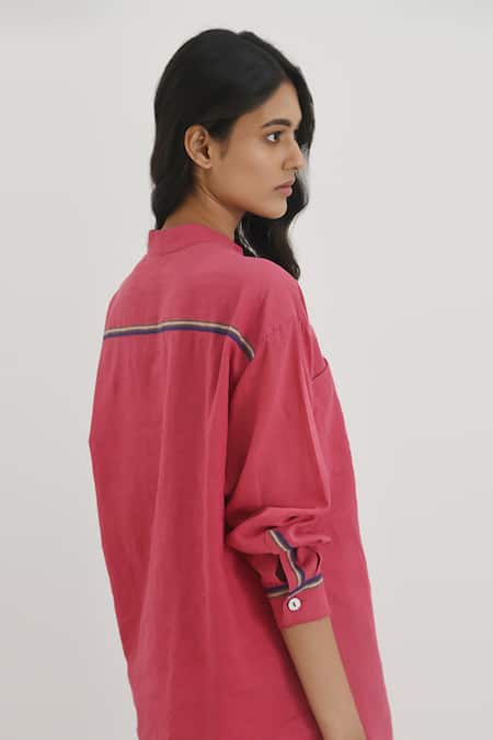 Shop_Payal Pratap_Red Handloom Cotton Collared Gela Shirt _Online_at_Aza_Fashions