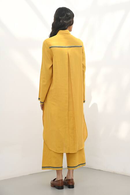 Shop_Payal Pratap_Yellow Handloom Linen Solid Olbia Pant _at_Aza_Fashions