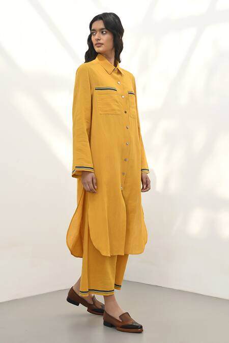 Payal Pratap_Yellow Handloom Linen Solid Olbia Pant _Online_at_Aza_Fashions