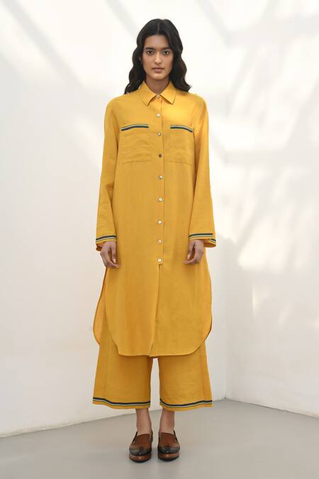 Buy_Payal Pratap_Yellow Handloom Linen Solid Olbia Pant _Online_at_Aza_Fashions