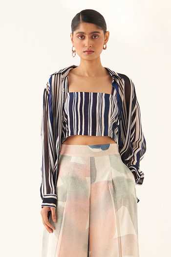 OFRIDA_Multi Color Lycra Wave Print Culotte_Online_at_Aza_Fashions