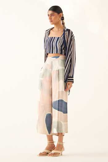 Buy_OFRIDA_Multi Color Lycra Wave Print Culotte_Online_at_Aza_Fashions