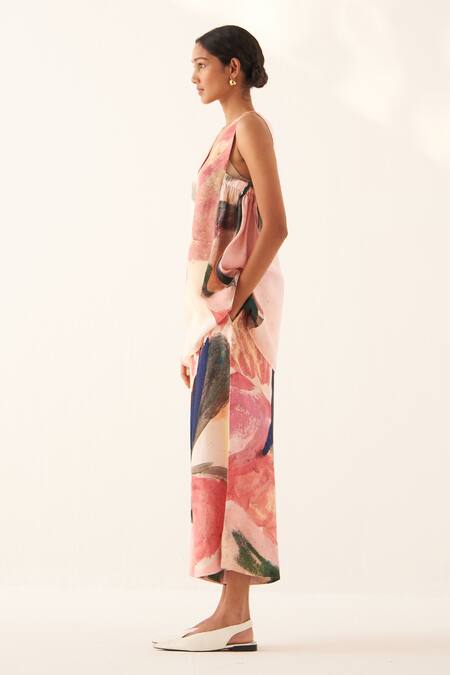 Shop OFRIDA Multi Color Cotton V-neck Bloom Printed Tunic And Pant Set Online at Aza Fashions Shop_OFRIDA_Multi Color Cotton V-neck Bloom Printed Tunic And Pant Set_Online_at_Aza_Fashions