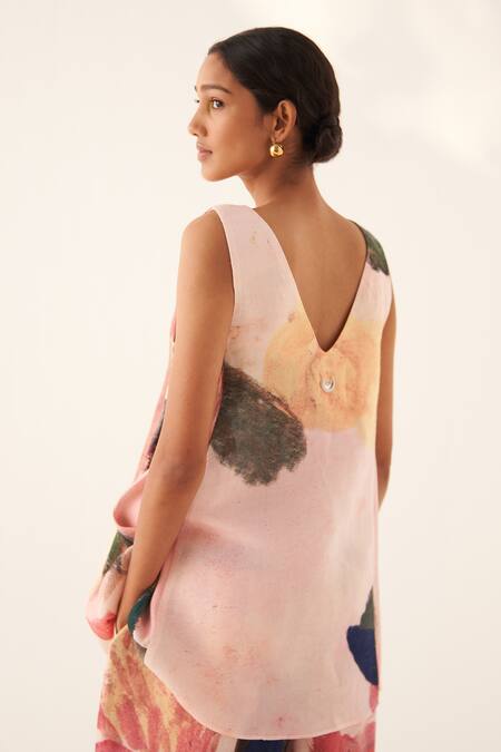 OFRIDA Multi Color Cotton V-neck Bloom Printed Tunic And Pant Set at Aza Fashions OFRIDA_Multi Color Cotton V-neck Bloom Printed Tunic And Pant Set_at_Aza_Fashions