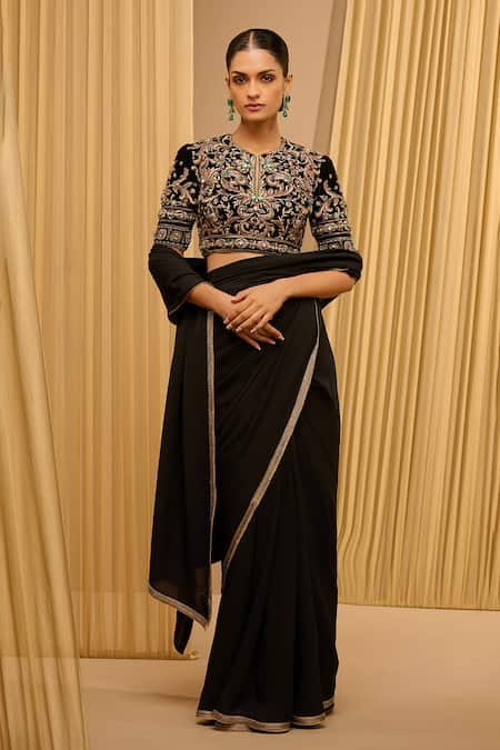 Tarun Tahiliani Saree With Jewel Embroidered Blouse 