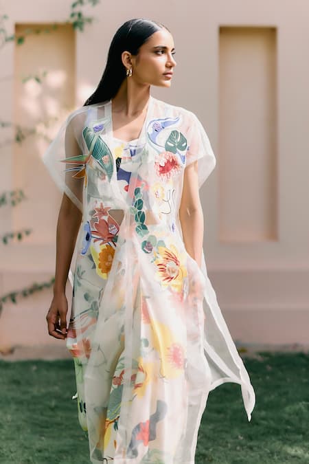 Studio Radical Organza Applique Embroidered Cape Skirt Set 