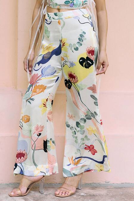 Shop_Studio Radical_Off White Organza, Cotton, Silk Satin Applique, Embroidery Work Bib Pant Set _Online_at_Aza_Fashions