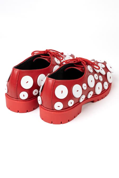 Buy_Jeetinder Sandhu_Red Leather Button Embroidered Sneakers _Online_at_Aza_Fashions